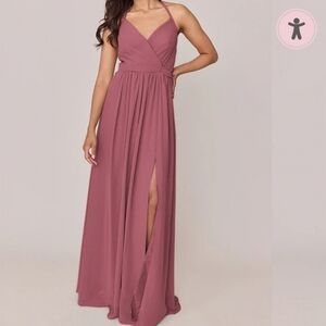 Revelry Hannah Chiffon Faux Wrap Bridesmaid Dress In Rosewood